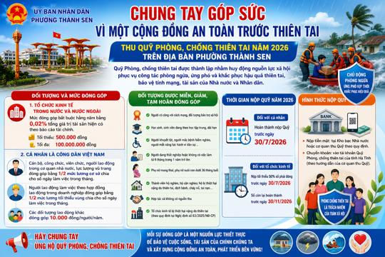 Phường Thành Sen triển khai thu quỹ phòng, chống thiên tai năm 2026 