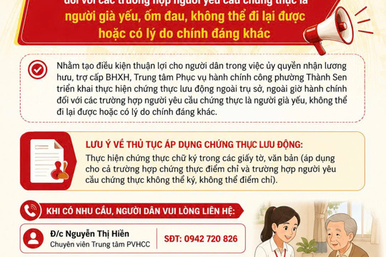 Trung tâm Phục vụ hành chính công phường Thành Sen triển khai chứng thực lưu động ngoài trụ sở, ngoài giờ hành chính