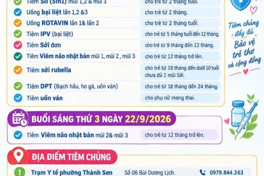 Thông báo lịch tiêm chủng thường xuyên tháng 9/2026