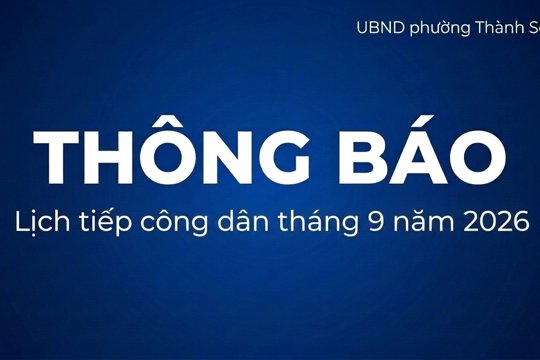 Thông báo Lịch tiếp công dân tháng 9 năm 2026 
