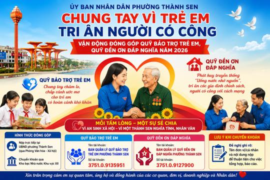 Phường Thành Sen phát động vận động đóng góp Quỹ Bảo trợ trẻ em và Quỹ Đền ơn đáp nghĩa năm 2026 