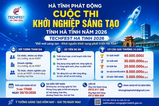 Hà Tĩnh phát động Cuộc thi Khởi nghiệp sáng tạo năm 2026  - “Đổi mới sáng tạo - Khơi nguồn khát vọng phát triển Hà Tĩnh”