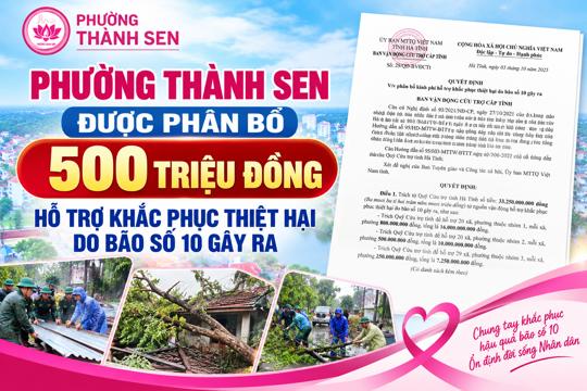 Phường Thành Sen được phân bổ 500 triệu đồng hỗ trợ khắc phục thiệt hại do bão số 10 (đợt 1) 